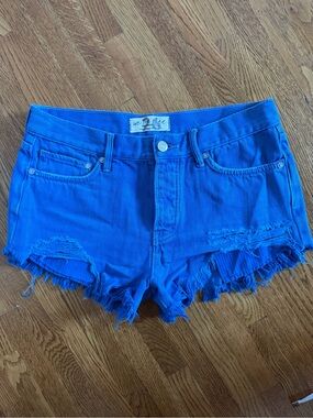 Loving Good Vibrations Cutoffs Bright Blue Distressed Denim Cutoff Shorts
